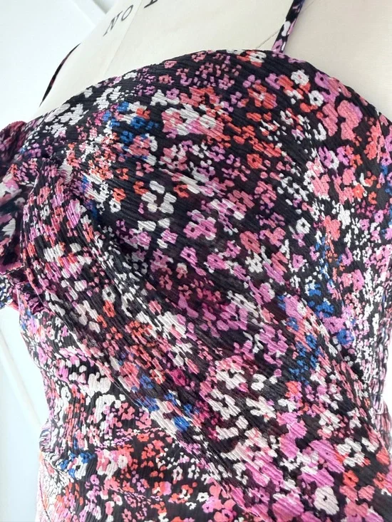 Maje Floral Silk Crop Top Black Pink (3/S) | Sleeveless Parisian Chic Summer - Picture 8 of 13